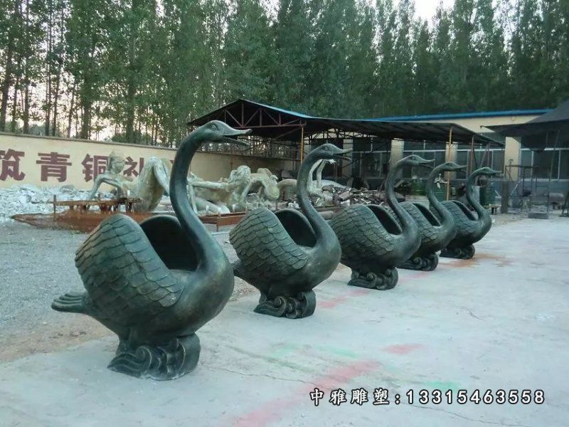 铜雕天鹅，公园喷水天鹅铜雕