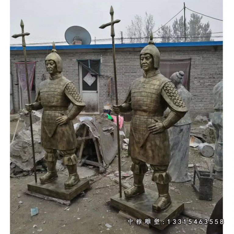 玻璃钢仿铜古代士兵 拿长枪的士兵雕塑 (4)