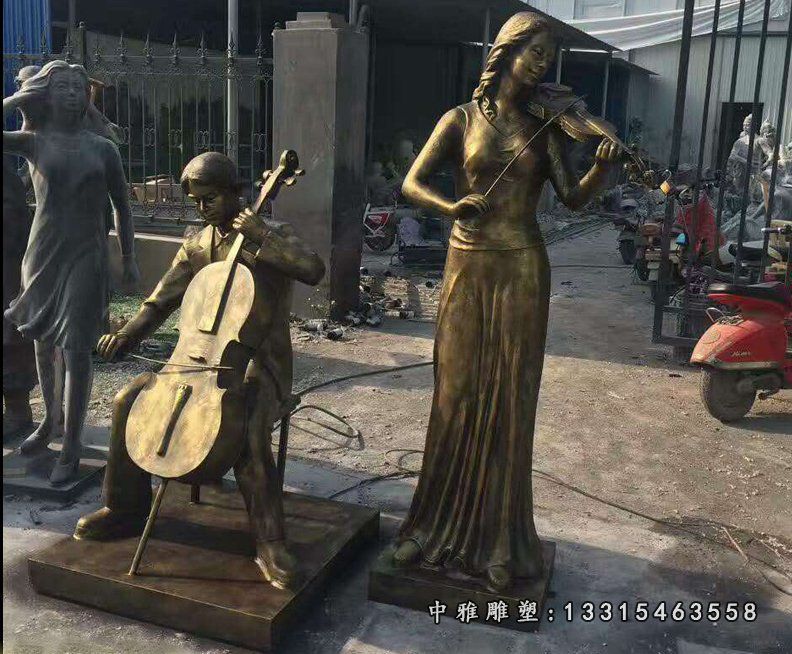 玻璃钢仿铜乐队人物雕塑 公园音乐人物摆件 (2)