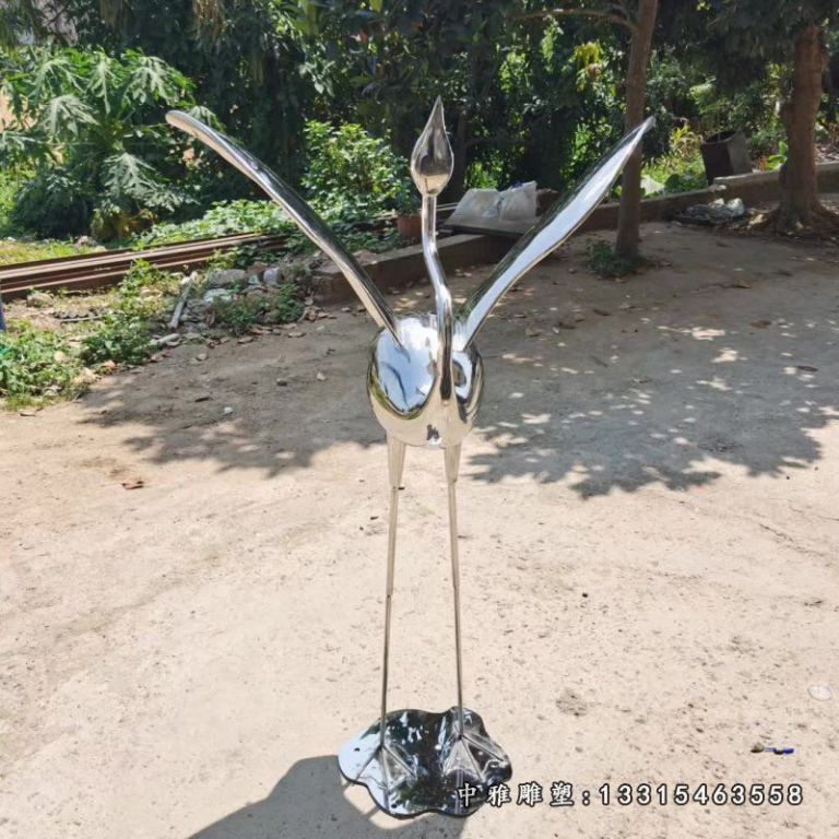 不锈钢飞行火烈鸟雕塑 (2)