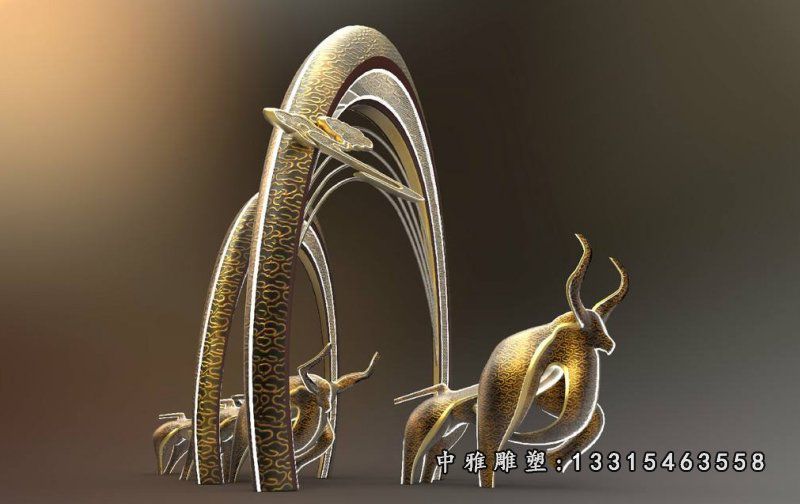 抽象动物牛不锈钢摆件