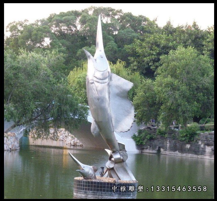 不锈钢抽象海豚喷泉 公园景观雕塑