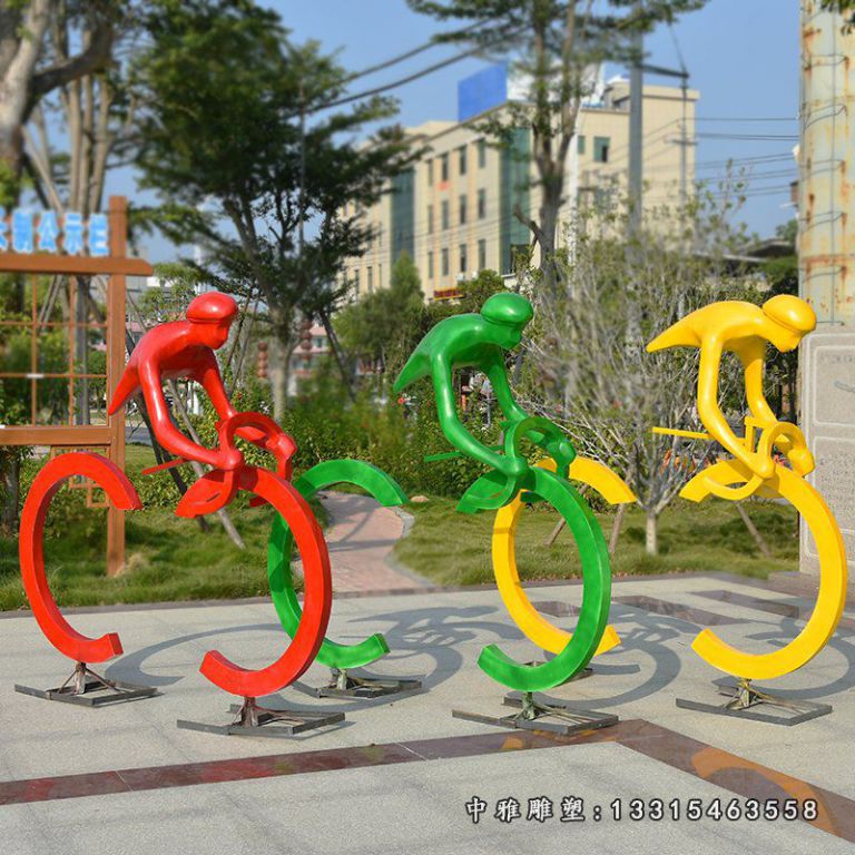不锈钢半身骑车雕塑 (1)