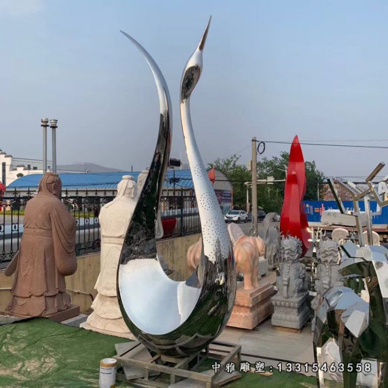 不锈钢城市镜面天鹅雕塑 (2)