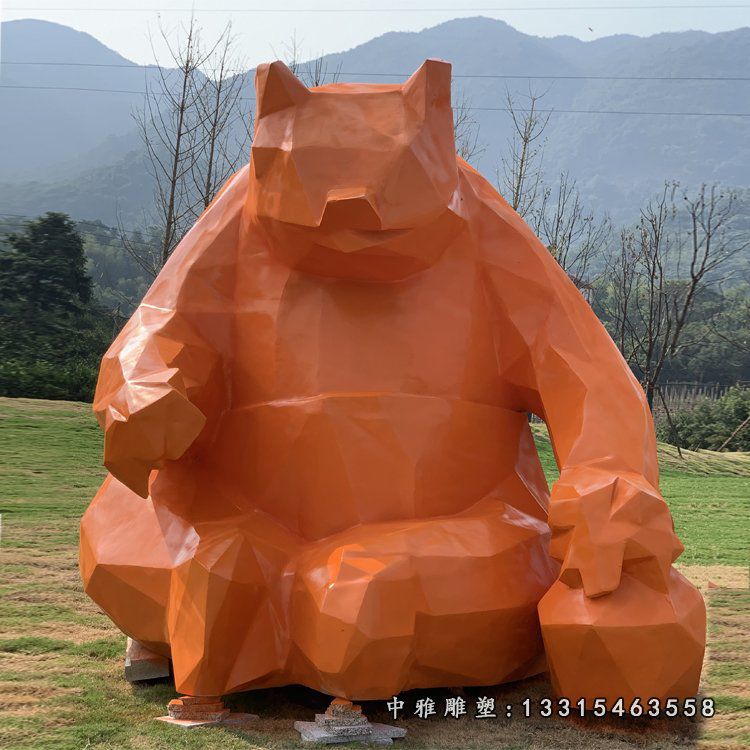 不锈钢几何熊雕塑 (2)