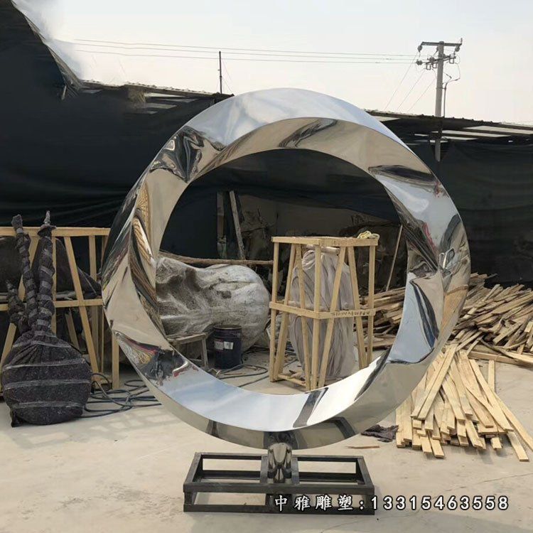 不锈钢抽象镜面圆环雕塑 (2)
