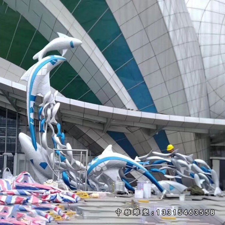 不锈钢跳跃的海豚雕塑