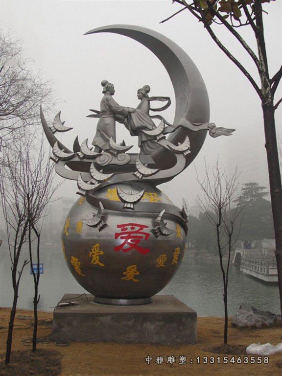 不锈钢嫦娥奔月 公园景观雕塑