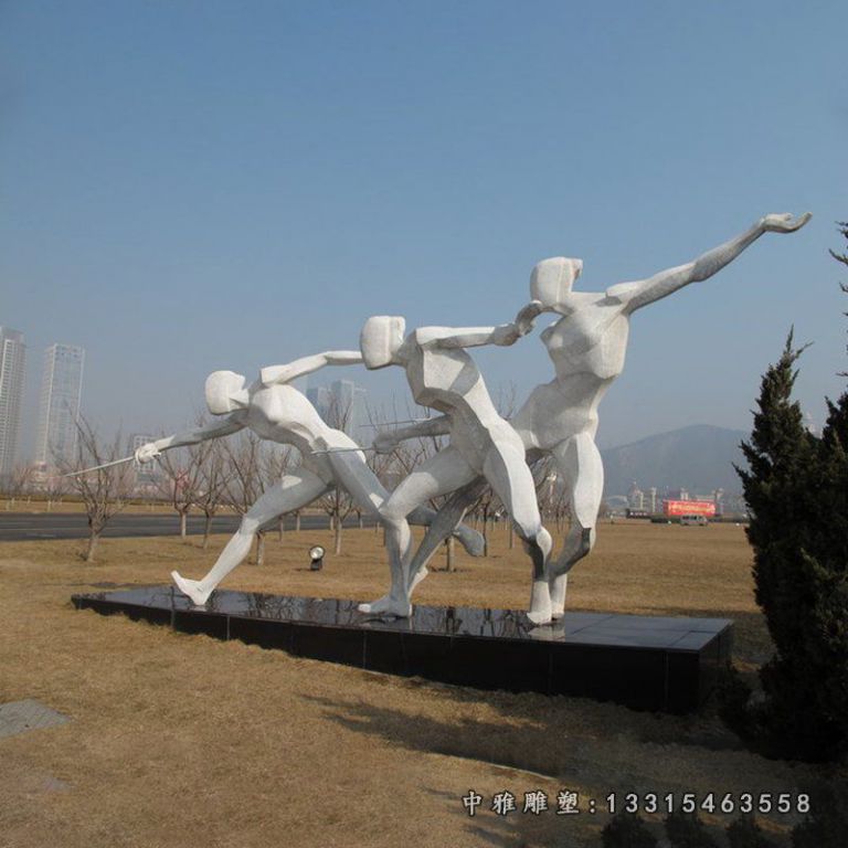 击剑雕塑，不锈钢运动雕塑