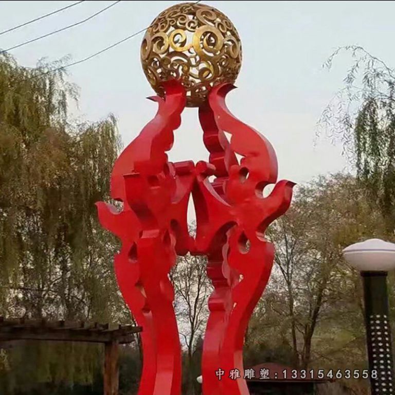 不锈钢抽象海狮顶球 公园景观雕塑