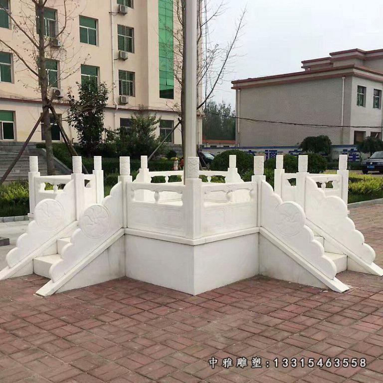 厂家定做校园大理石升旗台安装学校国旗台栏杆设计汉白玉旗杆底座50723