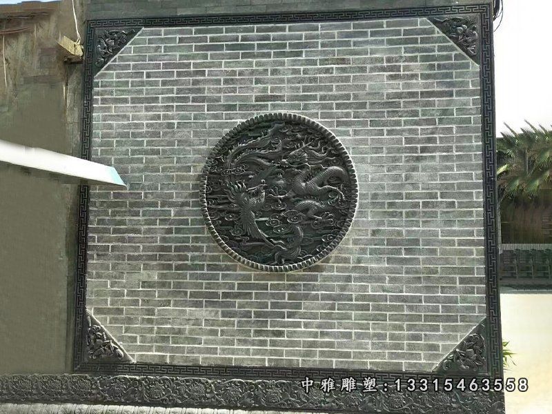 青石仿古龙凤影壁石雕