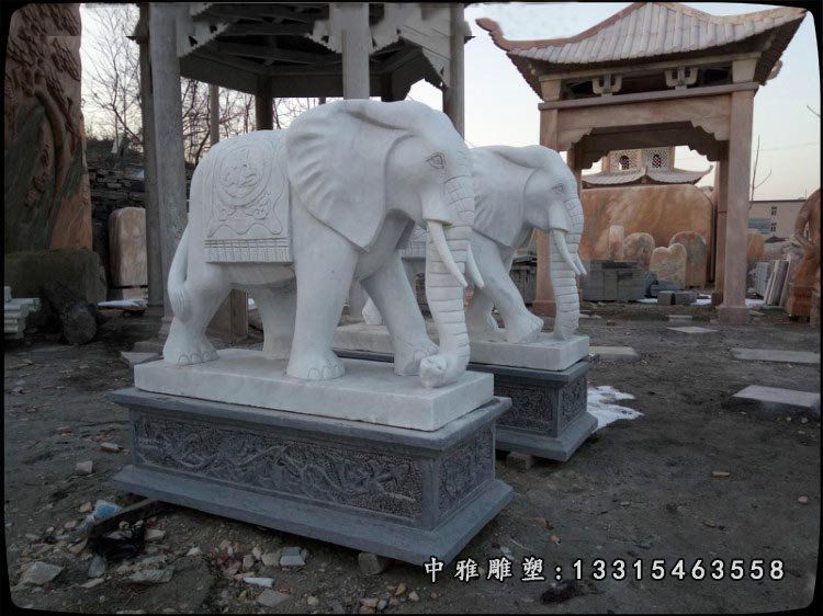 大象景观雕塑，汉白玉动物石雕塑 (2)