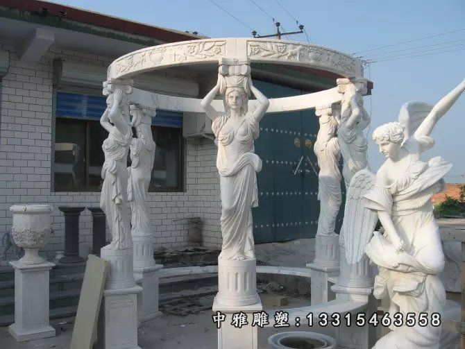 汉白玉凉亭，西方人物凉亭石雕