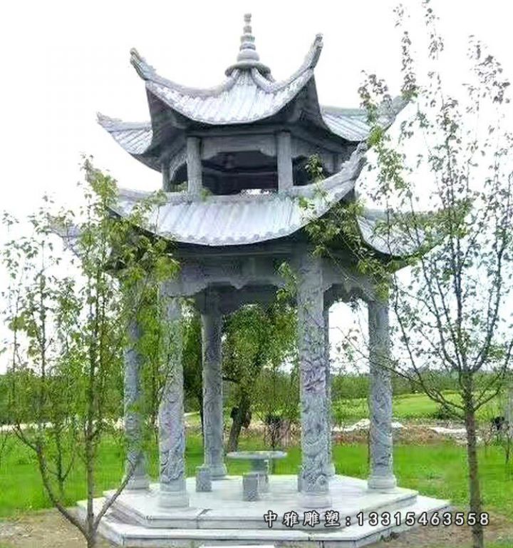 青石四角凉亭 石雕小区景观雕塑