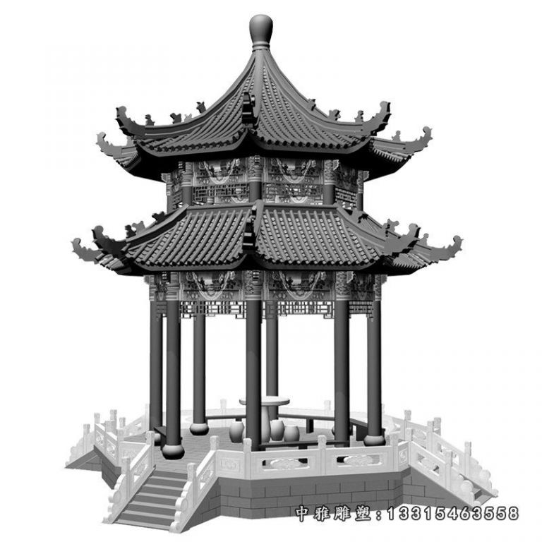 青石四角凉亭 石雕广场景观雕塑