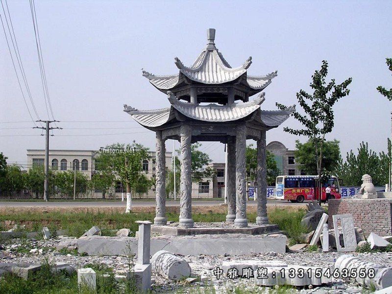 大理石凉亭雕塑，两层凉亭石雕