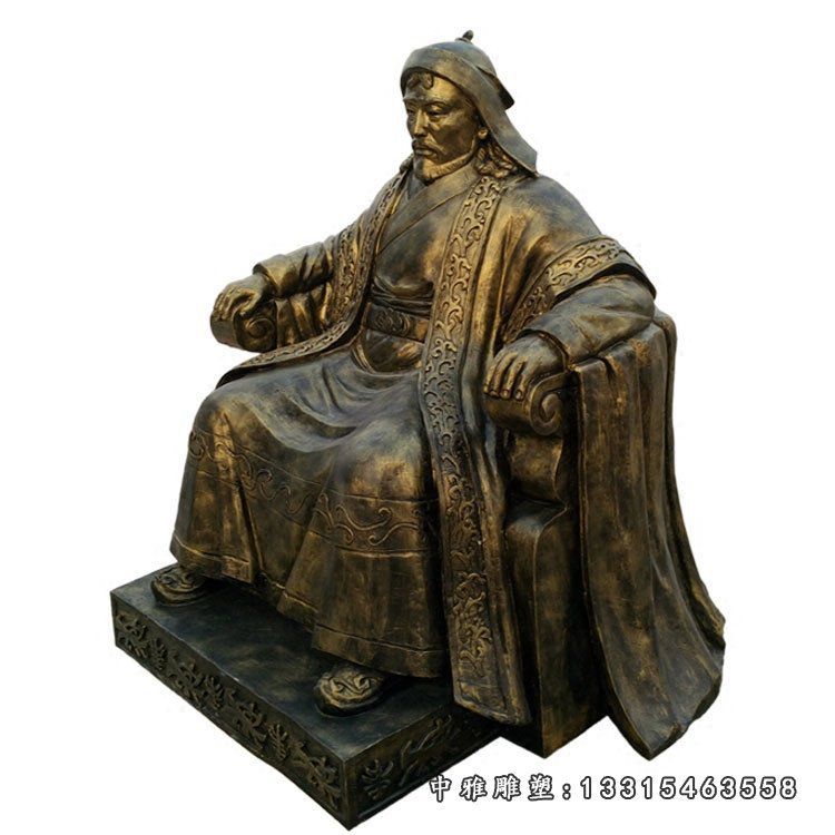 玻璃钢仿铜人物雕塑，成吉思汗雕塑 (1)