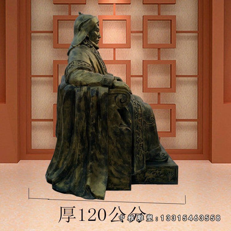 玻璃钢仿铜人物雕塑，成吉思汗雕塑 (2)