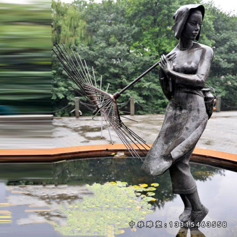 抽象拿雨伞女孩铜雕