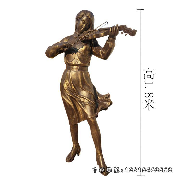 拉小提琴的女孩铜雕