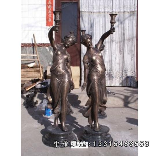 古罗马王宫使女铜雕，西方人物雕塑