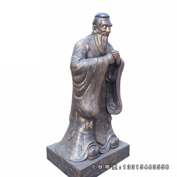 玻璃钢仿铜孔子雕塑，校园景观摆件 (3)