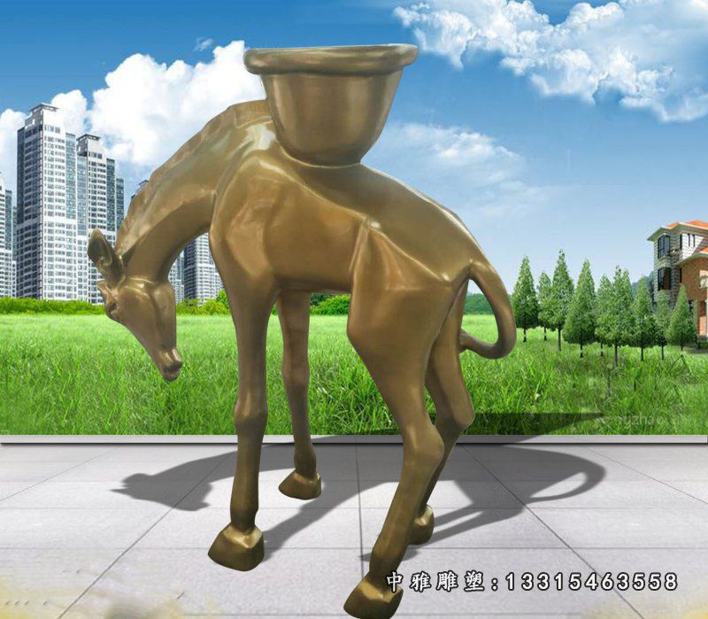 玻璃钢仿铜抽象马花盆公园动物花盆雕塑
