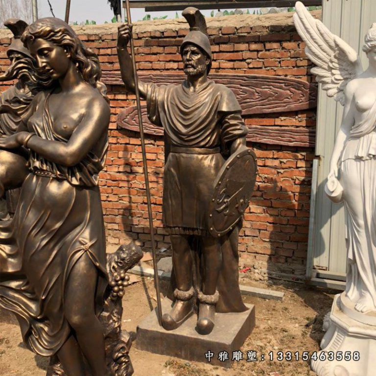 玻璃钢仿铜古罗马士兵，公园欧式人物雕塑