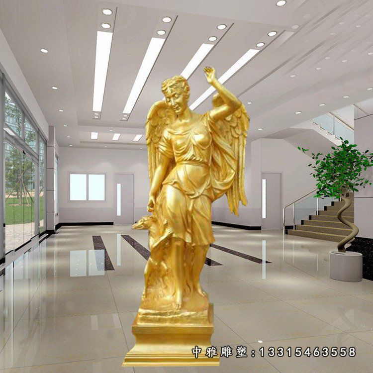 玻璃钢仿铜天使雕塑，室内装饰摆件