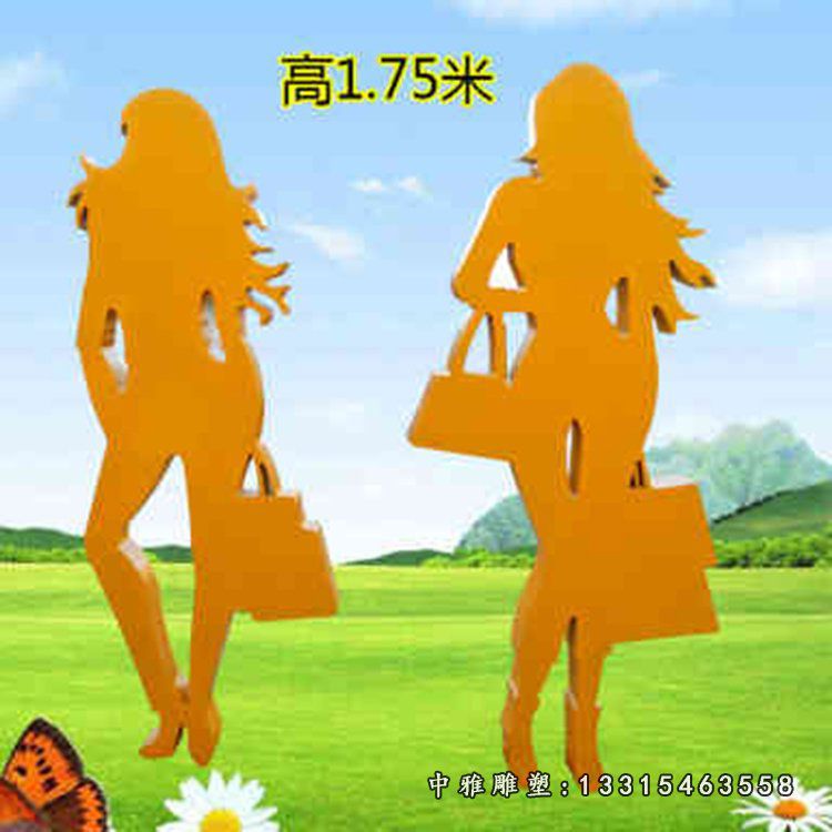 不锈钢雕刻逛街人物雕塑
