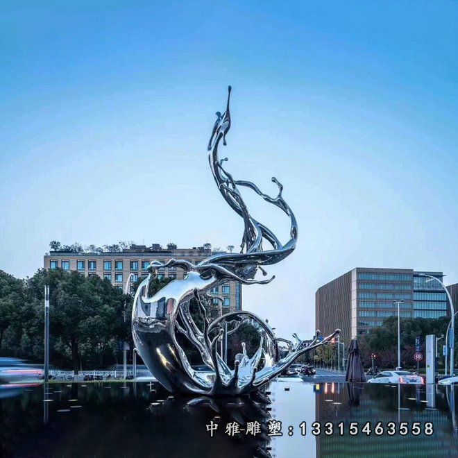 不锈钢创意海浪雕塑 (2)