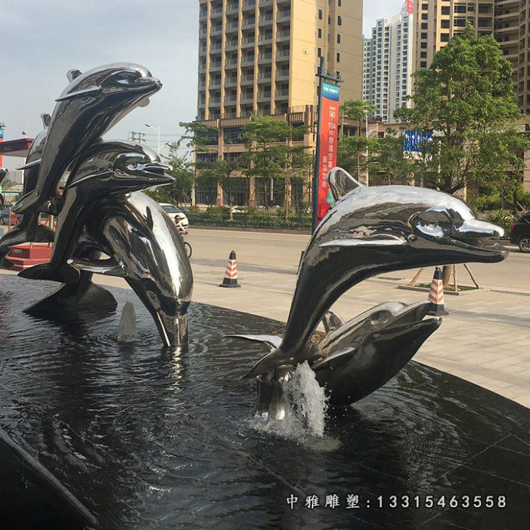 镜面不锈钢海豚雕塑 (6)