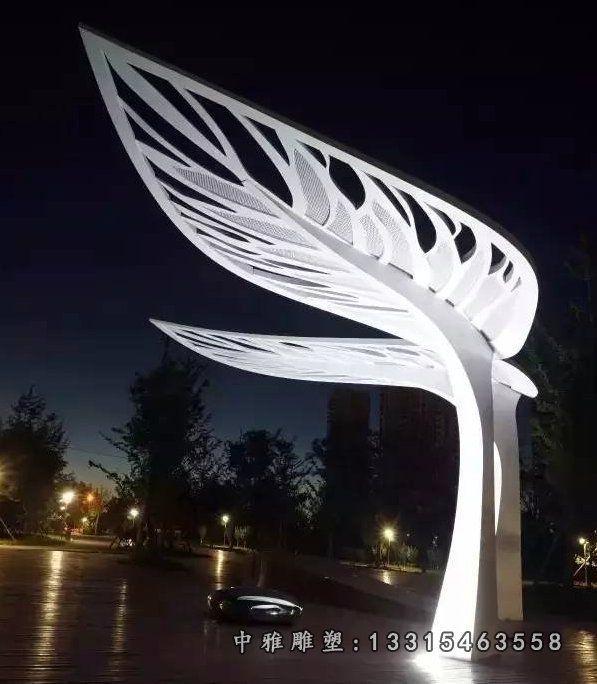 广场树叶不锈钢雕塑