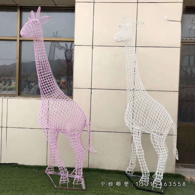 庭院不锈钢镂空长颈鹿雕塑 (3)