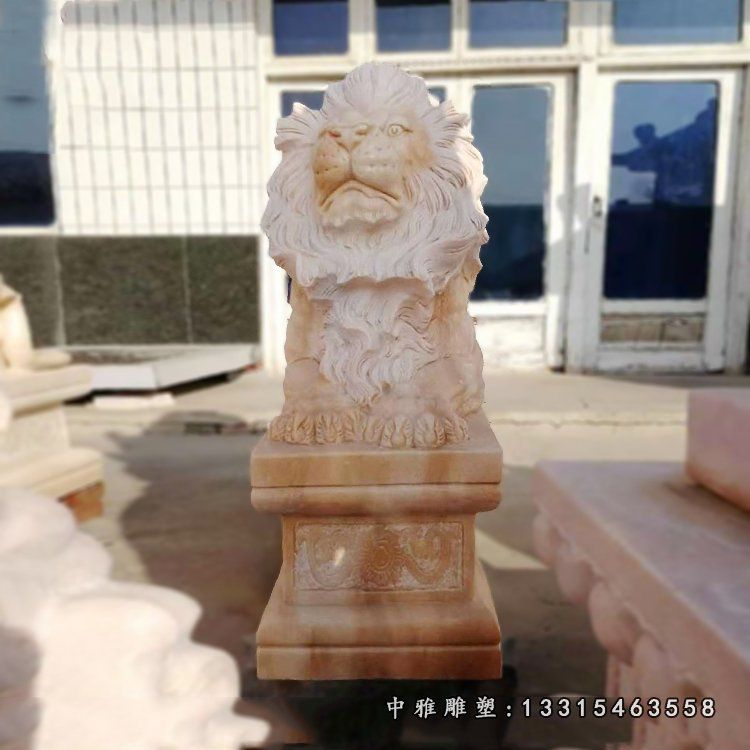 晚霞红老虎石墩 石雕看门动物雕塑