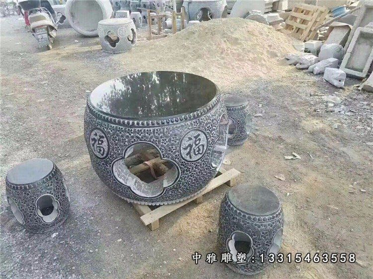 大理石福字镂空石桌