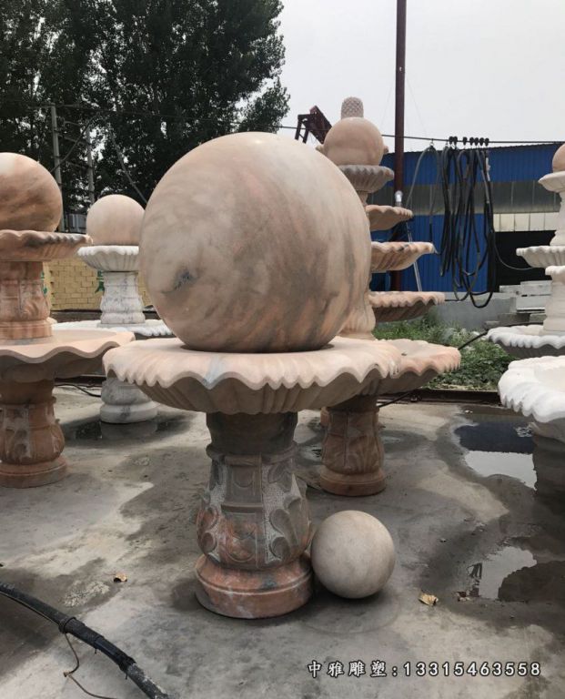 风水球石雕，晚霞红风水球喷泉
