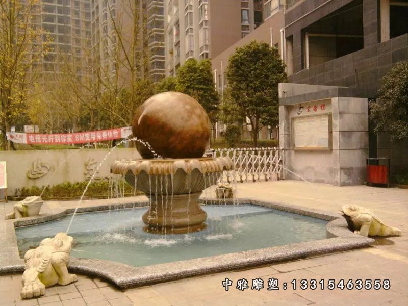 风水球石雕，晚霞红风水球喷泉雕塑 (1)