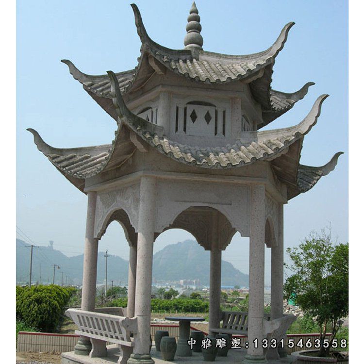 青石四角凉亭 石雕公园景观摆件 (4)