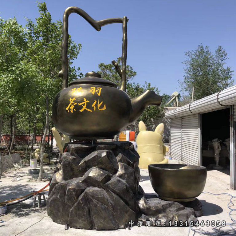 茶文化主题流水茶壶铜雕
