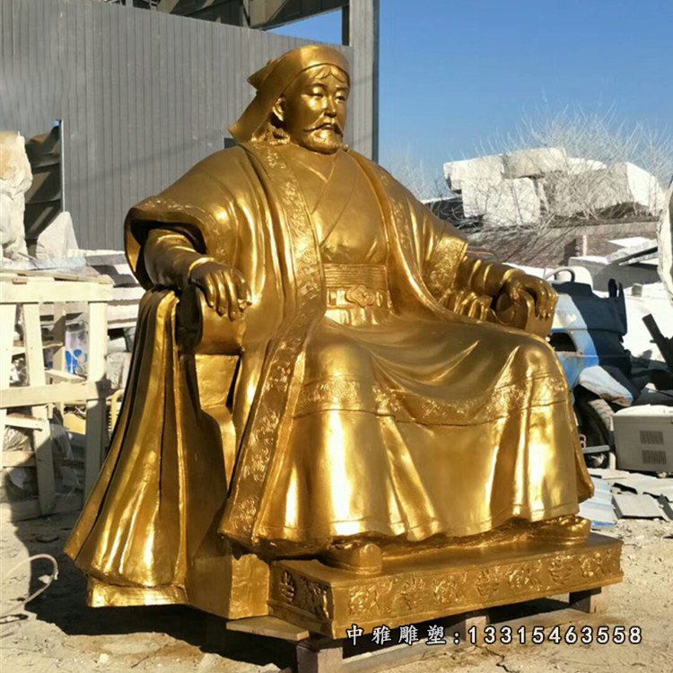 玻璃钢仿铜坐姿成吉思汗雕塑古代名人雕像 (2)
