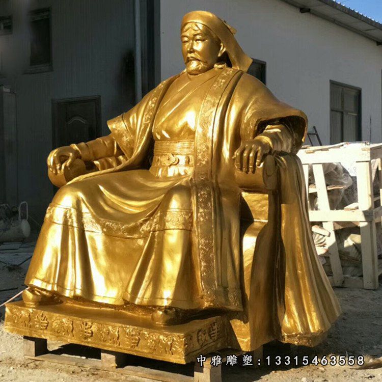 玻璃钢仿铜坐姿成吉思汗雕塑古代名人雕像