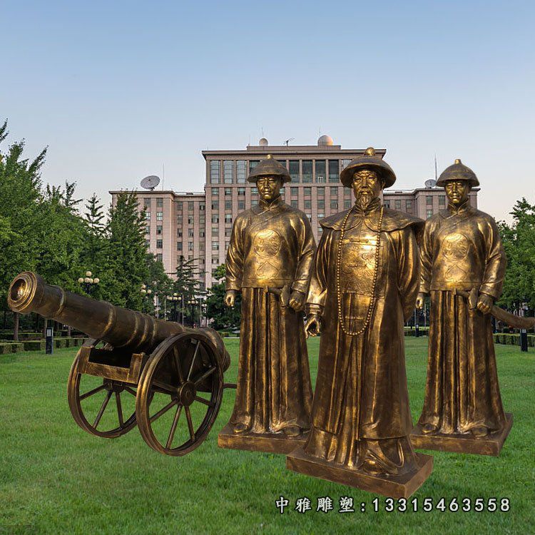 玻璃钢仿铜林则徐和清朝士兵雕塑 公园古代人物雕塑