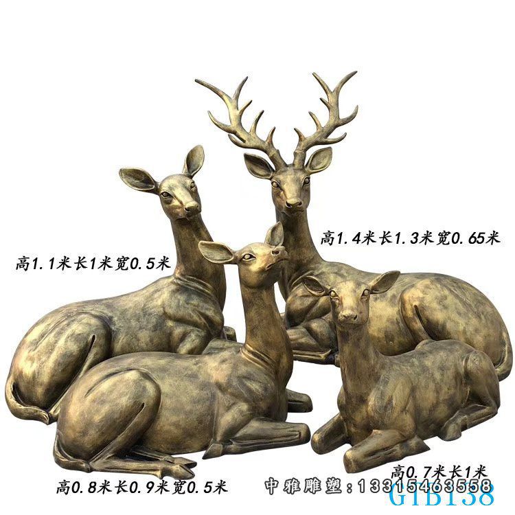 玻璃钢动物鹿雕塑母子鹿户外仿铜梅花鹿奔跑鹿树脂彩绘鹿景观摆件52755