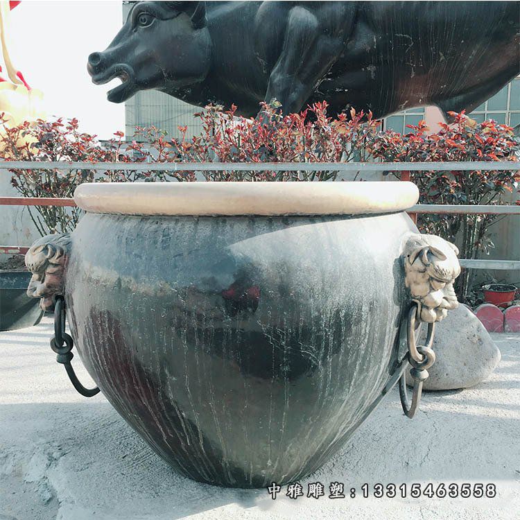 铜雕寺庙招财水缸摆件 (1)