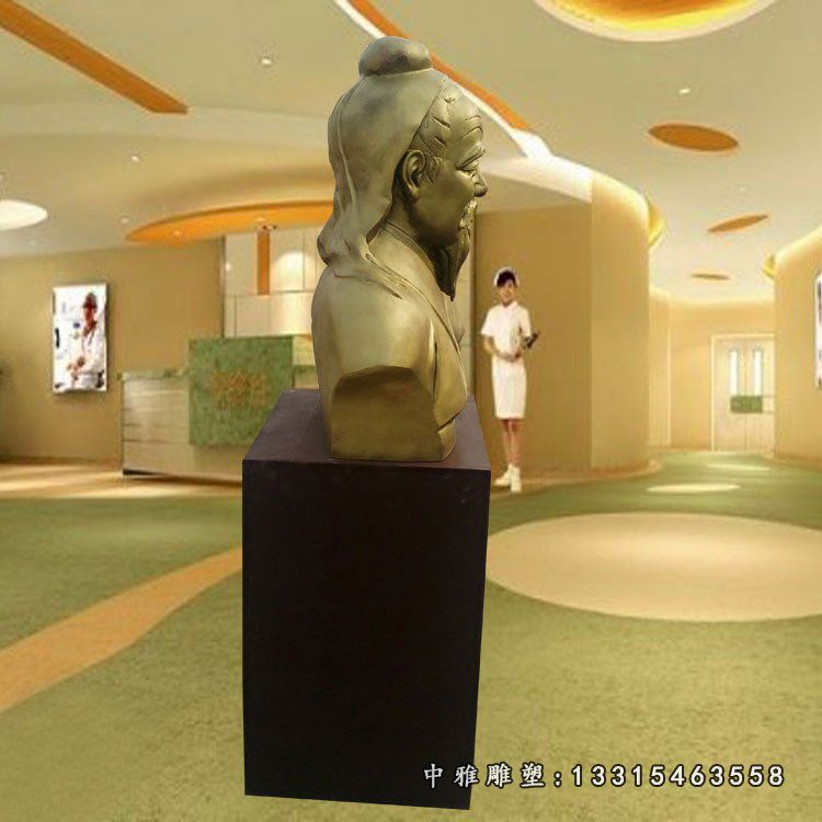 玻璃钢仿铜华佗胸像雕塑，医院景观雕塑 (2)