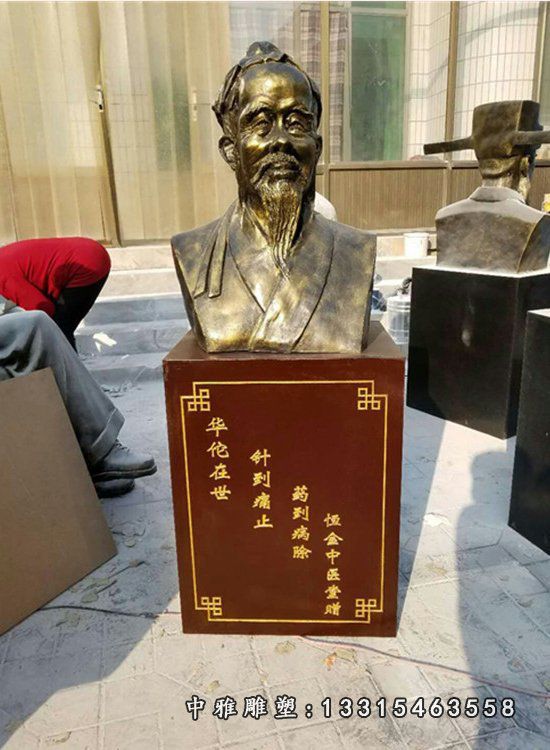 玻璃钢仿铜华佗胸像雕塑中医门诊门口人物雕塑 (2)