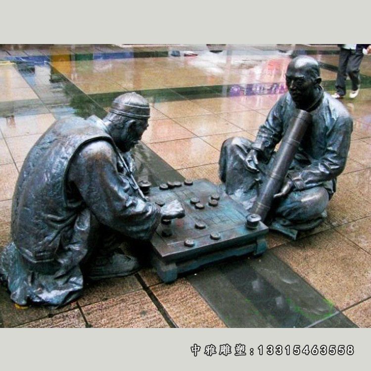 下象棋人物小品铜雕