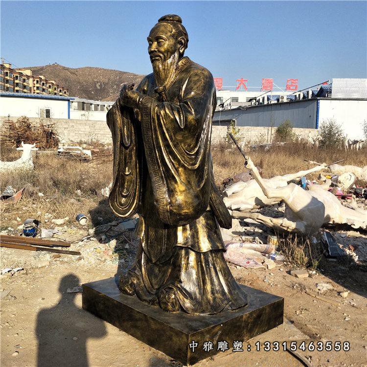 玻璃钢仿铜孔子雕塑，校园景观雕塑